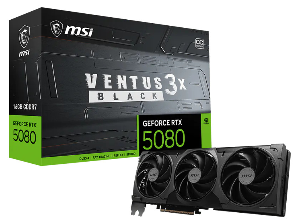 MSI VENTUS GEFORCE RTX 5080 16G 3X OC BLACK tarjeta gráfica NVIDIA 16 GB GDDR7