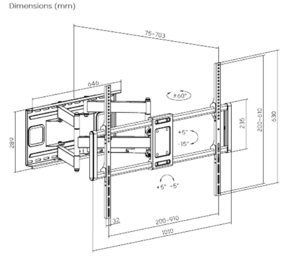 Gembird WM-120ST-01 soporte para TV 3,05 m (120") Negro