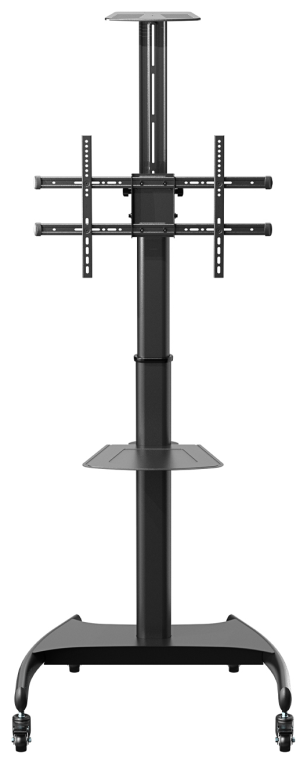 AISENS Soporte de Suelo ECO con Ruedas y Manivela, Bandeja para DVD y Soporte de Cámara para Monitor/TV 50Kg de 37-70, Negro