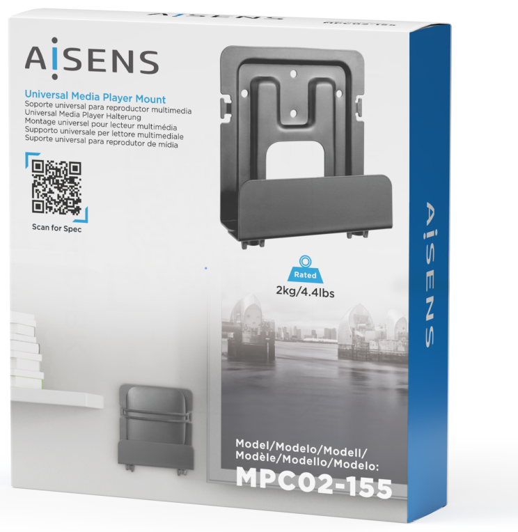 AISENS Soporte Universal De Pared Para Mini Pc, Router, Negro