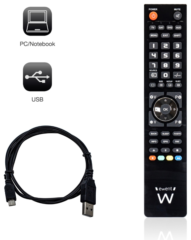 Ewent EW1570 mando a distancia DTT, DVD/Blu-ray, Proyector, SAT, STB, Altavoz para barra de sonido, TV, Universal, VCR Botones