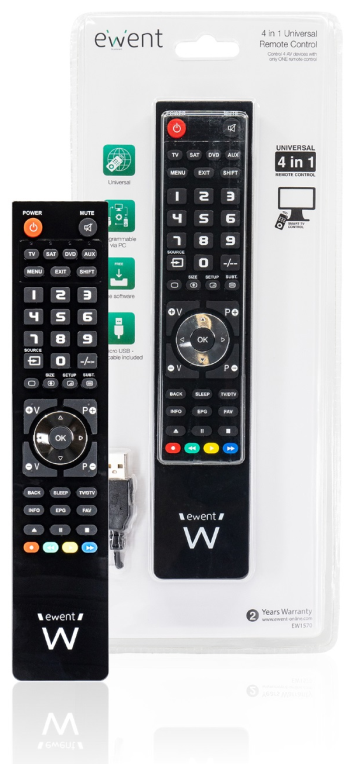 Ewent EW1570 mando a distancia DTT, DVD/Blu-ray, Proyector, SAT, STB, Altavoz para barra de sonido, TV, Universal, VCR Botones