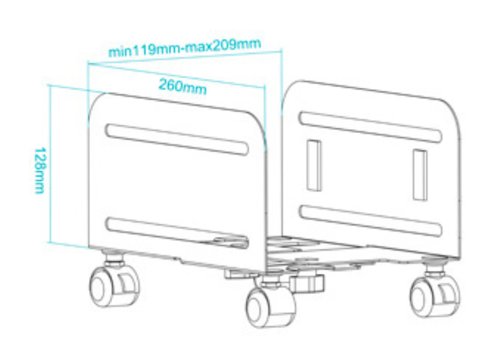 TooQ Soporte metálico para CPU de suelo con ruedas