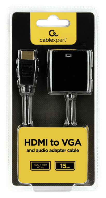 Gembird A-HDMI-VGA-03 adaptador de cable de vídeo 0,15 m HDMI tipo A (Estándar) VGA (D-Sub) Negro