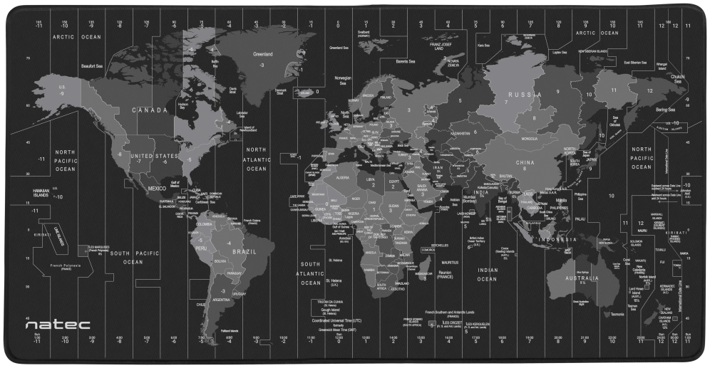 NATEC Time Zone Map Maxi Negro, Gris