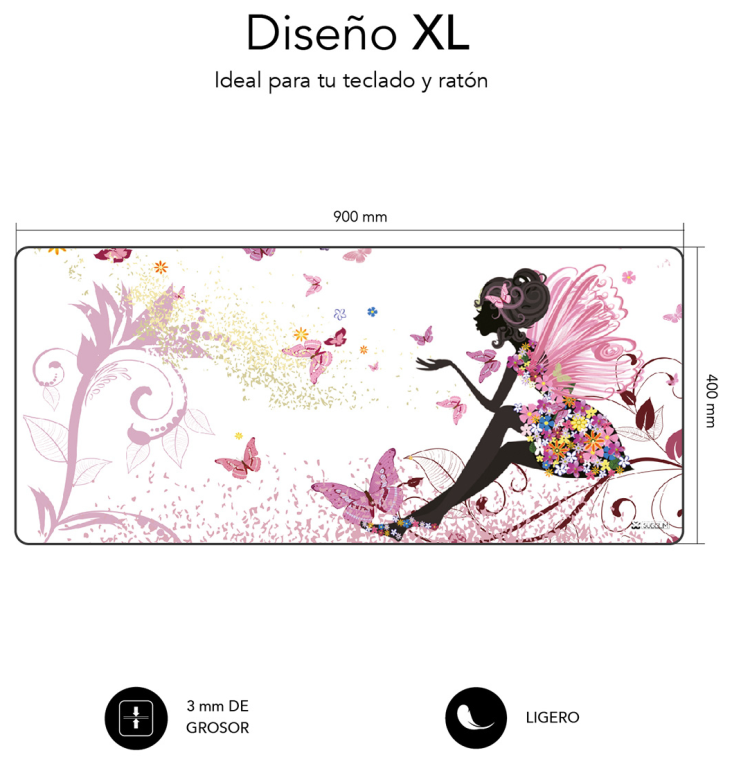 SUBBLIM Alfombrilla Ratón Hada XL Mouse Pad 900x400x3