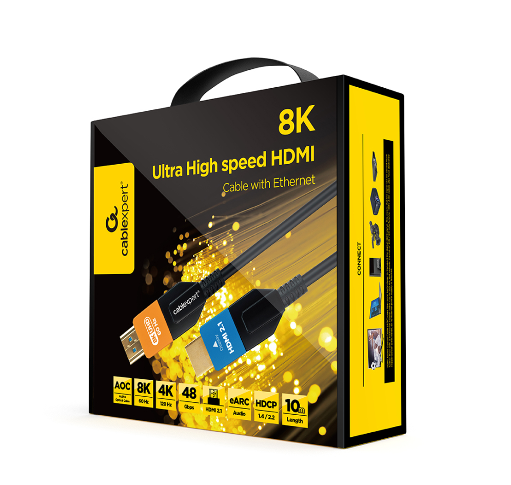 Gembird CC-HDMI8K-AOC-10M cable HDMI HDMI tipo A (Estándar) Negro, Azul, Naranja