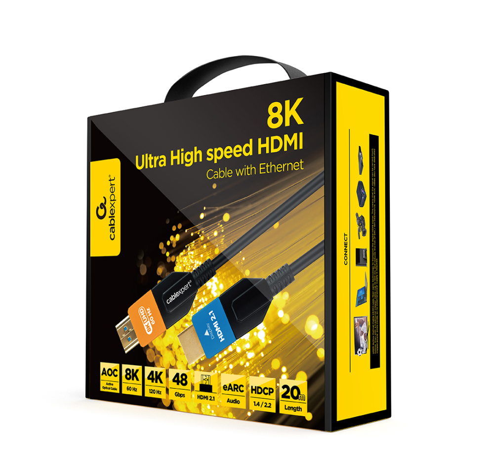 Gembird CC-HDMI8K-AOC-20M cable HDMI HDMI tipo A (Estándar) Negro, Azul, Naranja