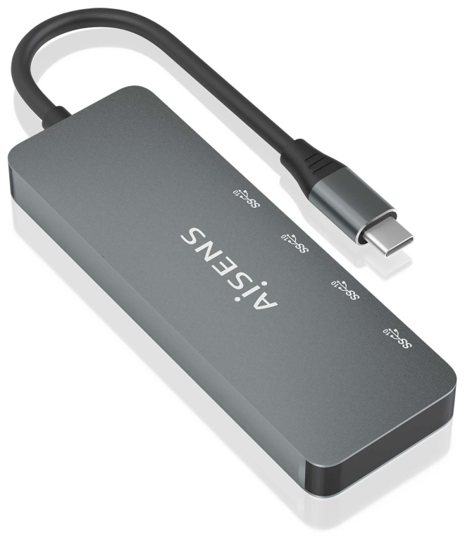 AISENS Hub USB 3.2 Gen2 10G USB-C, USB-C/M-4xUSB-C/H, Gris, 15cm
