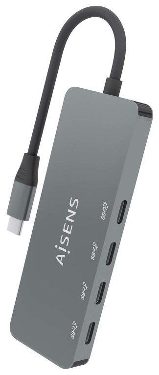 AISENS Hub USB 3.2 Gen2 10G USB-C, USB-C/M-4xUSB-C/H, Gris, 15cm