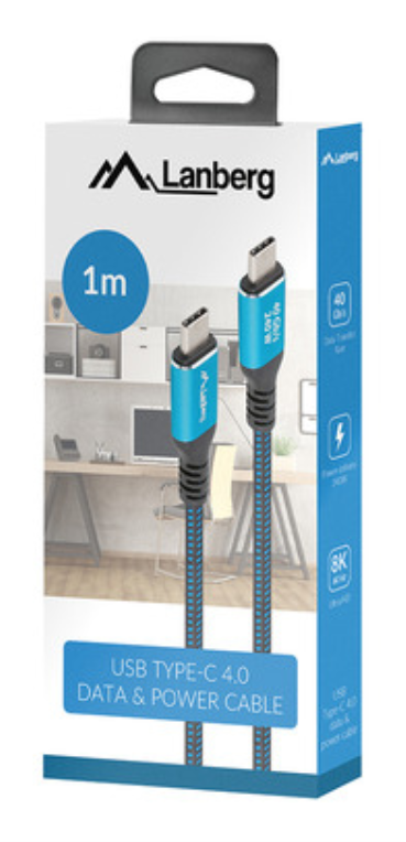 Lanberg CA-CMCM-45CU-0010-BK cable USB USB 3.2 Gen 2 (3.1 Gen 2) 1 m USB C Negro, Azul