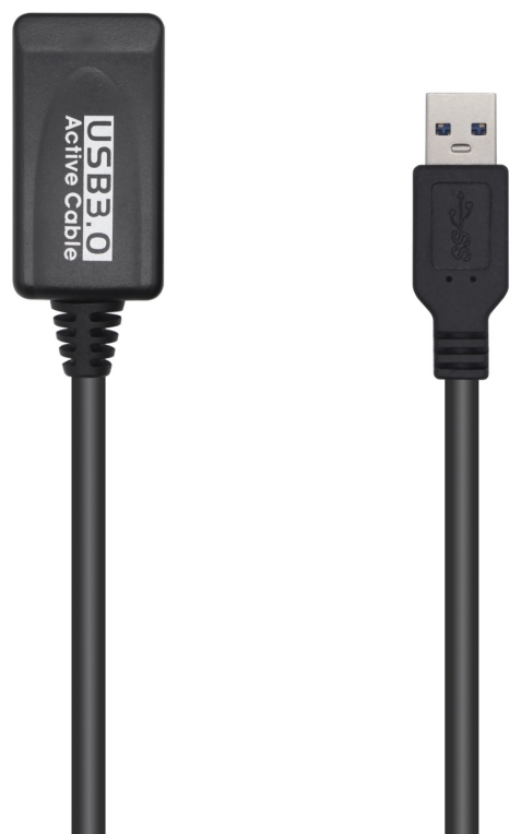 AISENS Cable USB 3.0 Prolongador Con Amplificador, Tipo A/M-A/H, Negro, 5.0m