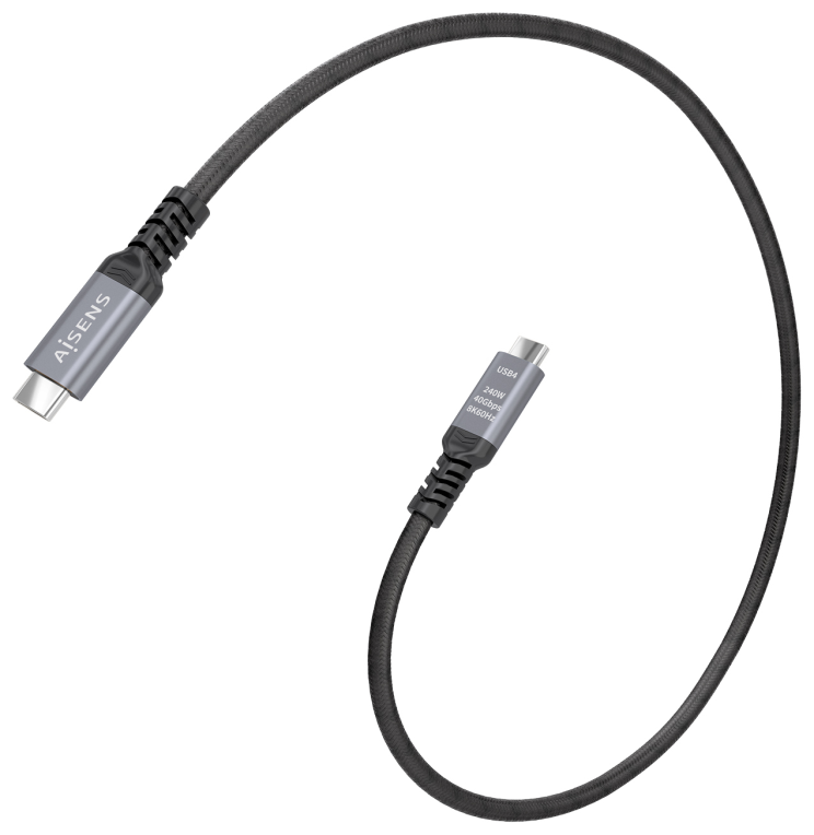 AISENS Cable USB4 Gen3x2 Aluminio 40Gbps 8K@60Hz 5A 48V 240W E-Mark, Tipo USB-C/M-USB-C/M, Negro, 0.5M