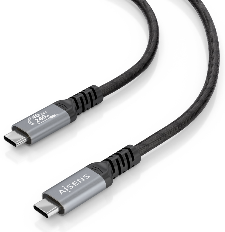 AISENS Cable USB4 Gen3x2 Aluminio 40Gbps 8K@60Hz 5A 48V 240W E-Mark, Tipo USB-C/M-USB-C/M, Negro, 0.5M