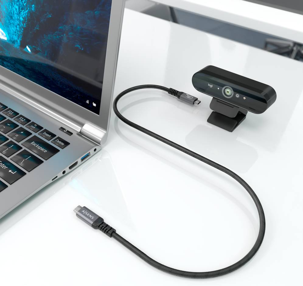 AISENS Cable USB4 Gen3x2 Aluminio 40Gbps 8K@60Hz 5A 48V 240W E-Mark, Tipo USB-C/M-USB-C/M, Negro, 1.0m