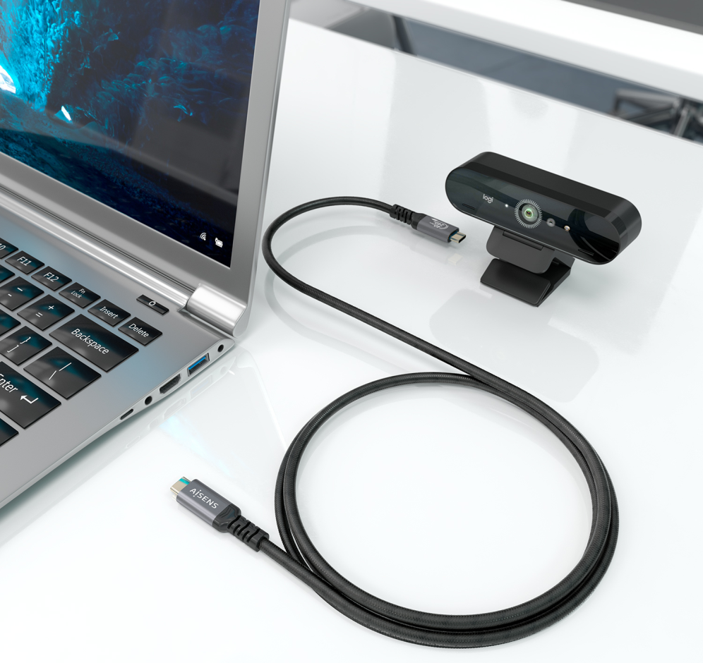 AISENS Cable USB4 Gen3x2 Aluminio 40Gbps 8K@60Hz 5A 48V 240W E-Mark, Tipo USB-C/M-USB-C/M, Negro, 2.0m