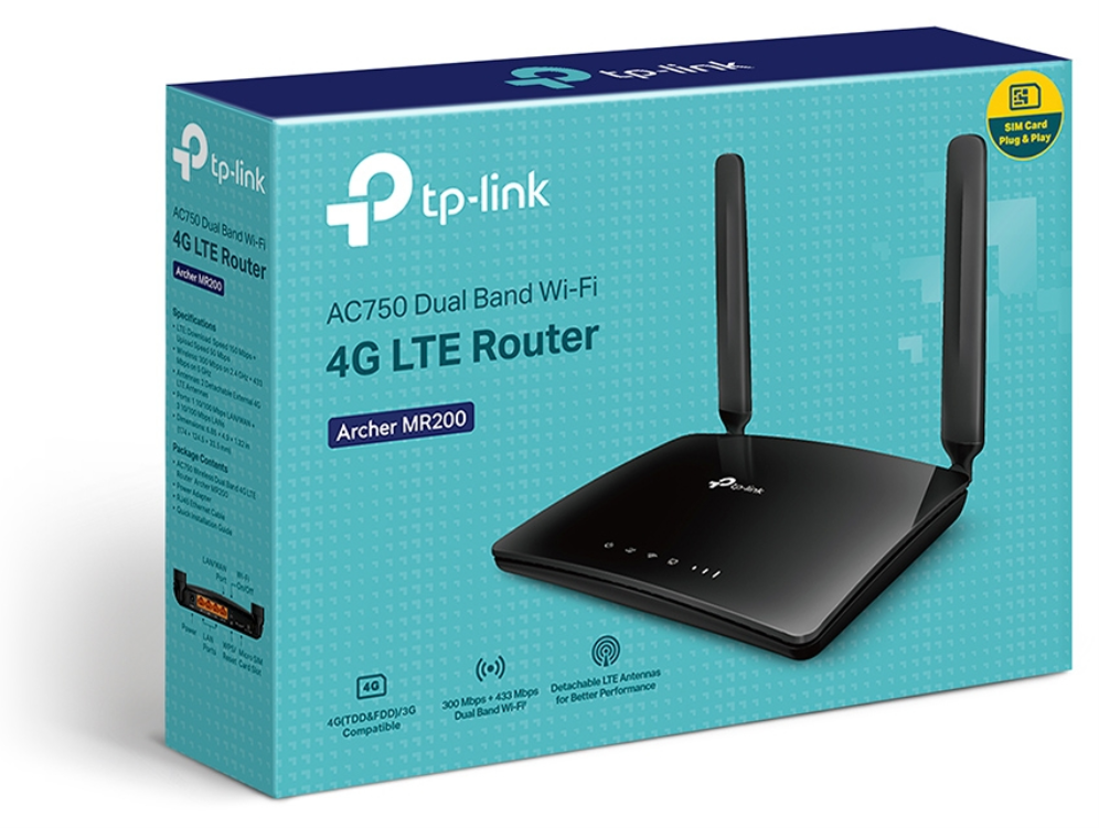 TP-Link Archer MR200 router inalámbrico Ethernet rápido Doble banda (2,4 GHz / 5 GHz) 4G Negro