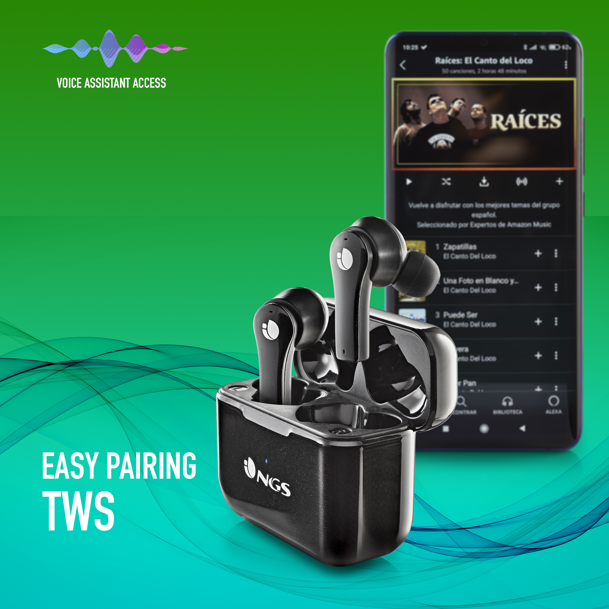 AURICULARES INALAMBRICOS NGS ARTICA BLOOM BLACK BLUETOOTH 5.1 + ESTUCHE DE CARGA