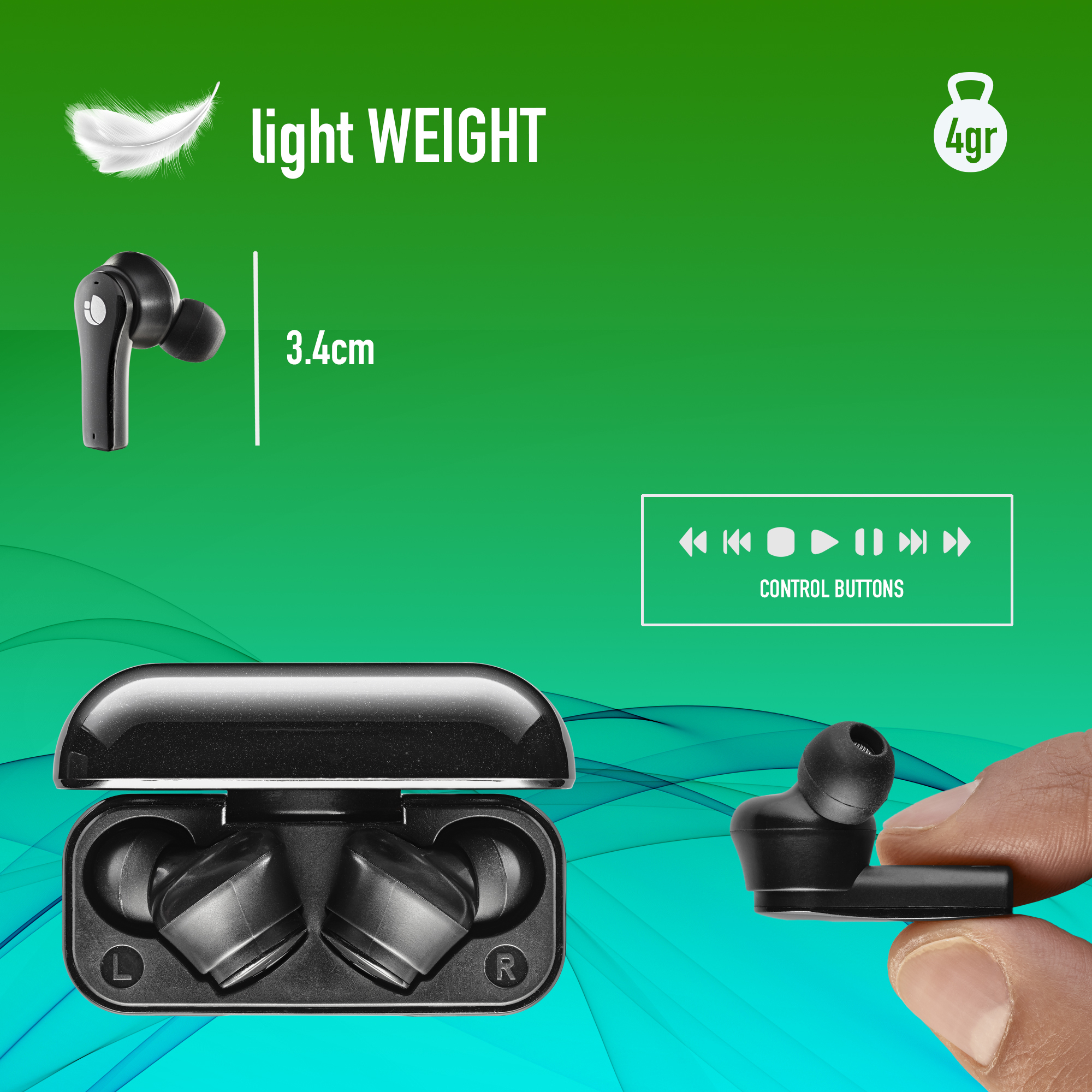 AURICULARES INALAMBRICOS NGS ARTICA BLOOM BLACK BLUETOOTH 5.1 + ESTUCHE DE CARGA
