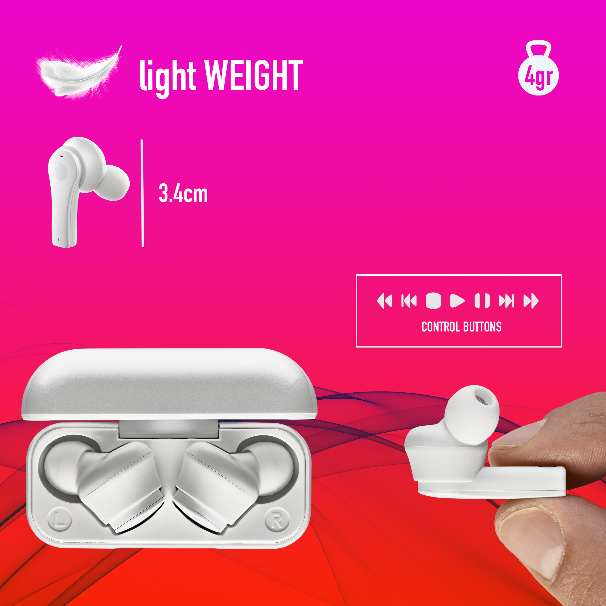 AURICULARES INALAMBRICOS NGS ARTICA BLOOM WHITE BLUETOOTH 5.1 + ESTUCHE DE CARGA / BLANCO