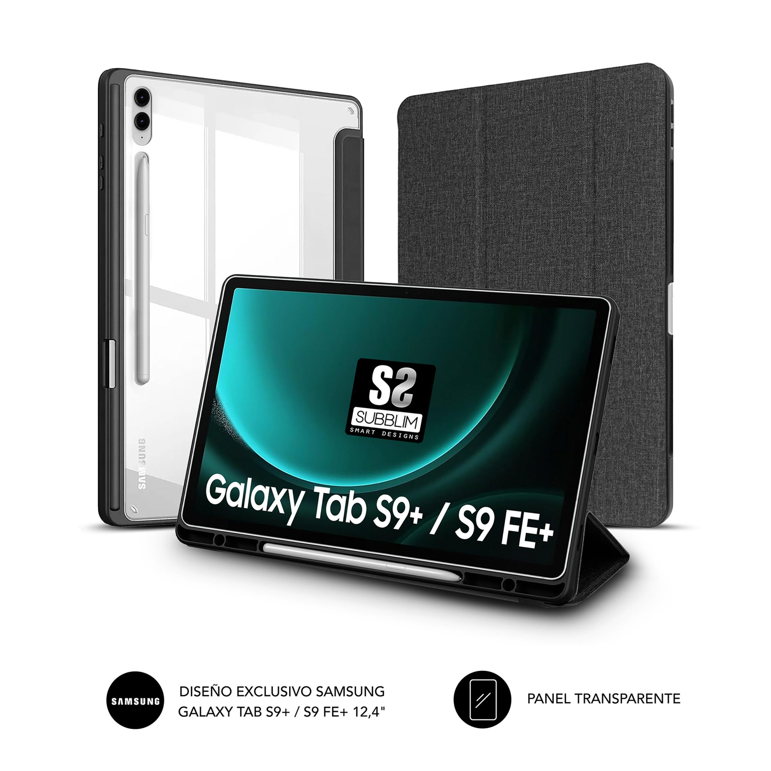 FUNDA TABLET SUBLIM CLEAR SHOCK CASE PARA SAMSUNG GALAXY TAB S9+/S9 FE+ 12.4" NEGRA