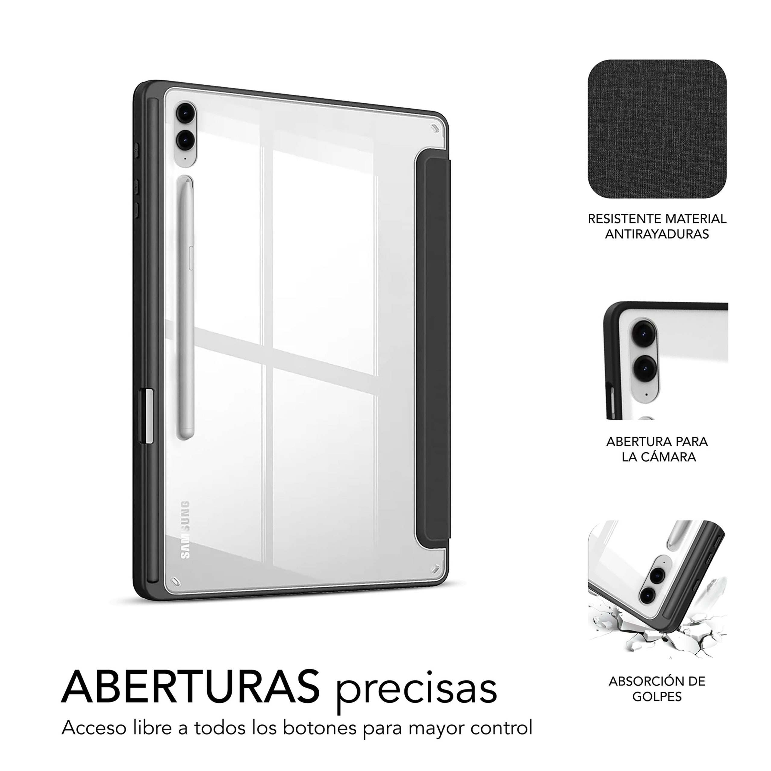 FUNDA TABLET SUBLIM CLEAR SHOCK CASE PARA SAMSUNG GALAXY TAB S9+/S9 FE+ 12.4" NEGRA