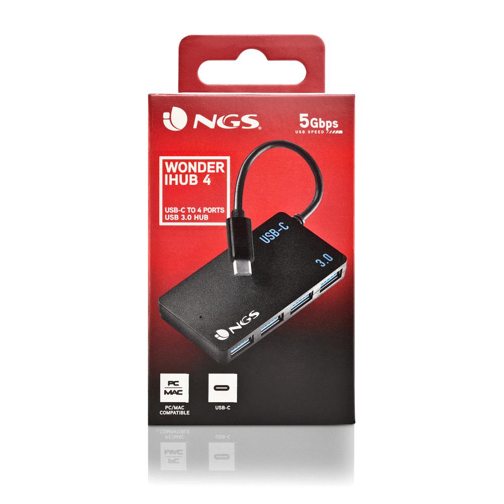HUB 4 PUERTOS USB 3.2 GEN 1 NGS NEGRO / 5GBPS