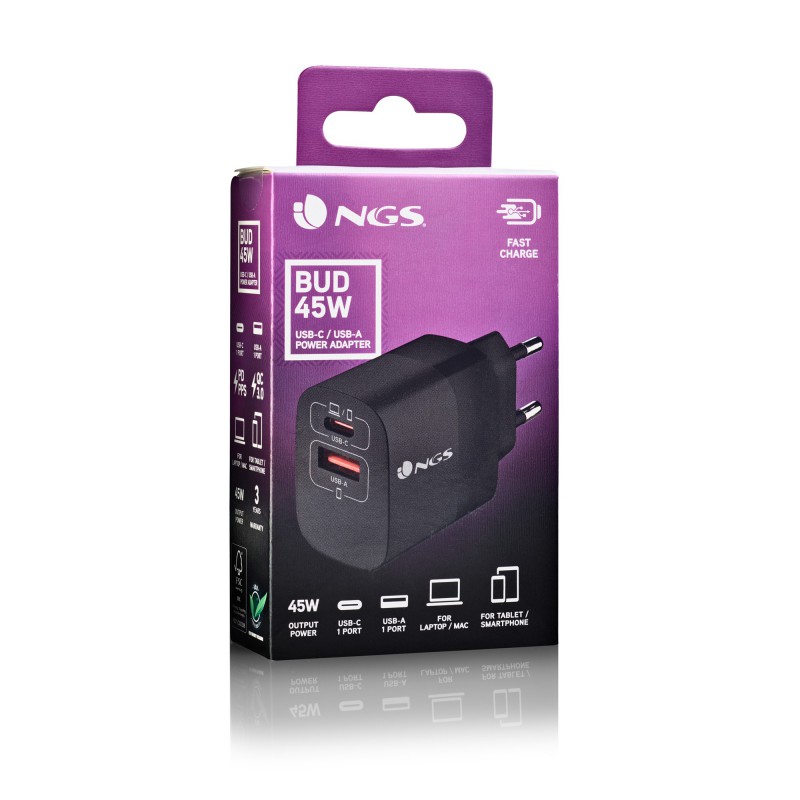 CARGADOR DE PARED NGS BUD45W 45W 1X USB TIPO A 1X USB TIPO C