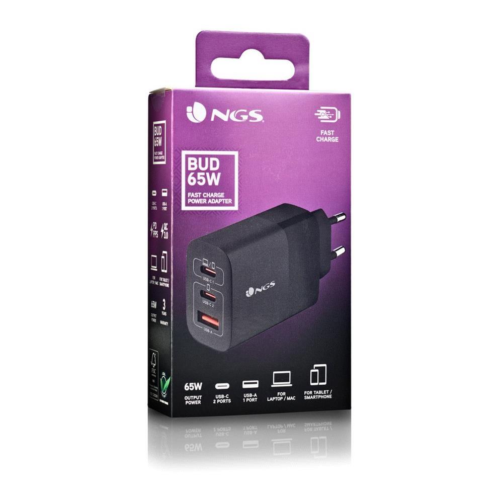 CARGADOR DE PARED NGS BUD 65W 2X USB TIPO C/ 1X USB TIPO A