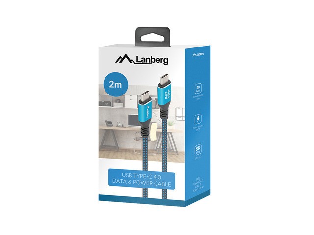 CABLE USB TIPO C 4.0 LANBERG / MACHO- MACHO 240W / 8K / 60HZ / 2M / AZUL