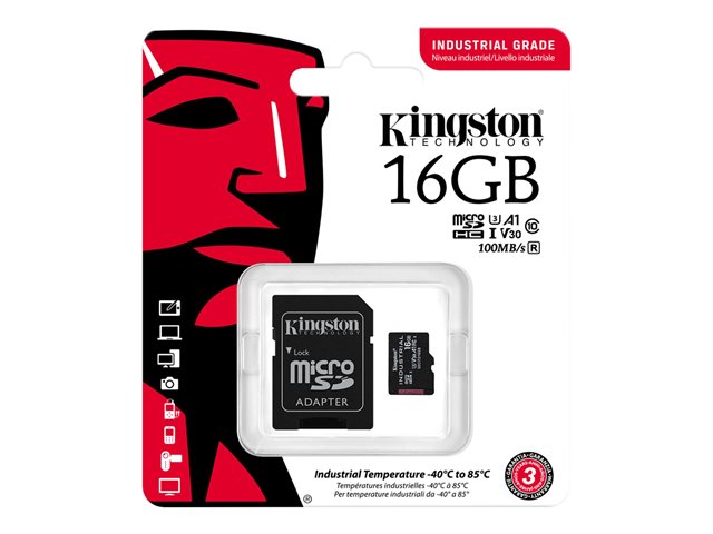 TARJETA MEMORIA MICRO SDHC 16GB KINGSTON INDUSTRIAL UHS-I U3 CL10 + ADAPTADOR