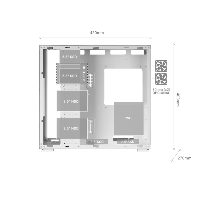 CAJA ORDENADOR MARS GAMING MCNOVA2 E-ATX ARGB CRISTAL TEMPLADO BLANCO
