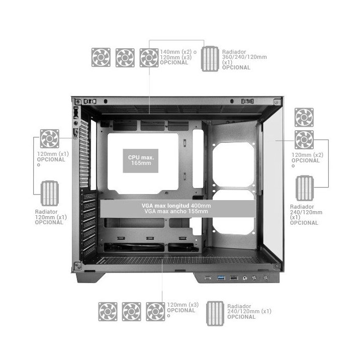 CAJA ORDENADOR MARS GAMING MCMIRAGE ATX CRISTAL TEMPLADO NEGRO