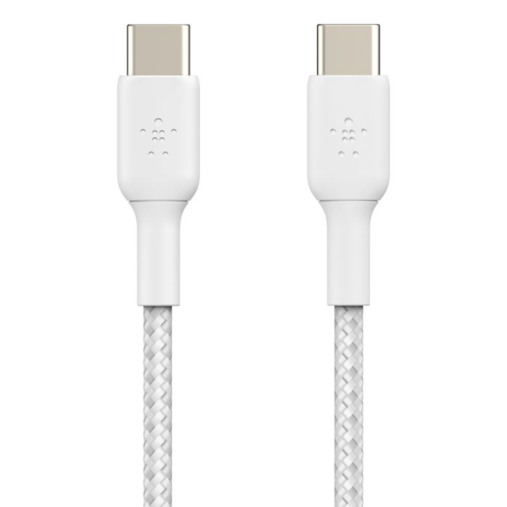 CABLE USB TIPO C BELKIN 1M/ MACHO-MACHO/ BLANCO TRENZADO 2 UNIDADES
