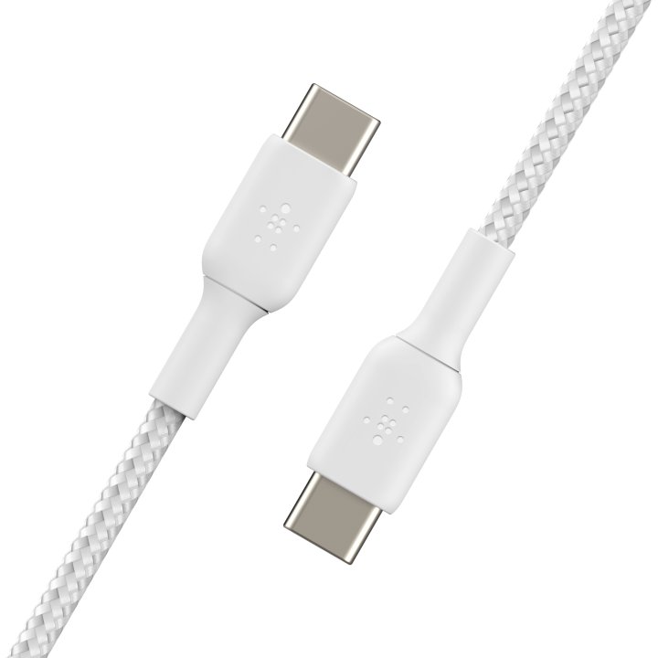 CABLE USB TIPO C BELKIN 1M/ MACHO-MACHO/ BLANCO TRENZADO 2 UNIDADES