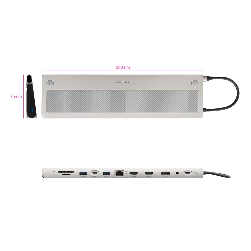 DOKING NANOCABLE 3xUSB-A+USB-C+PD+2xHDMI+DP+RJ45+SD