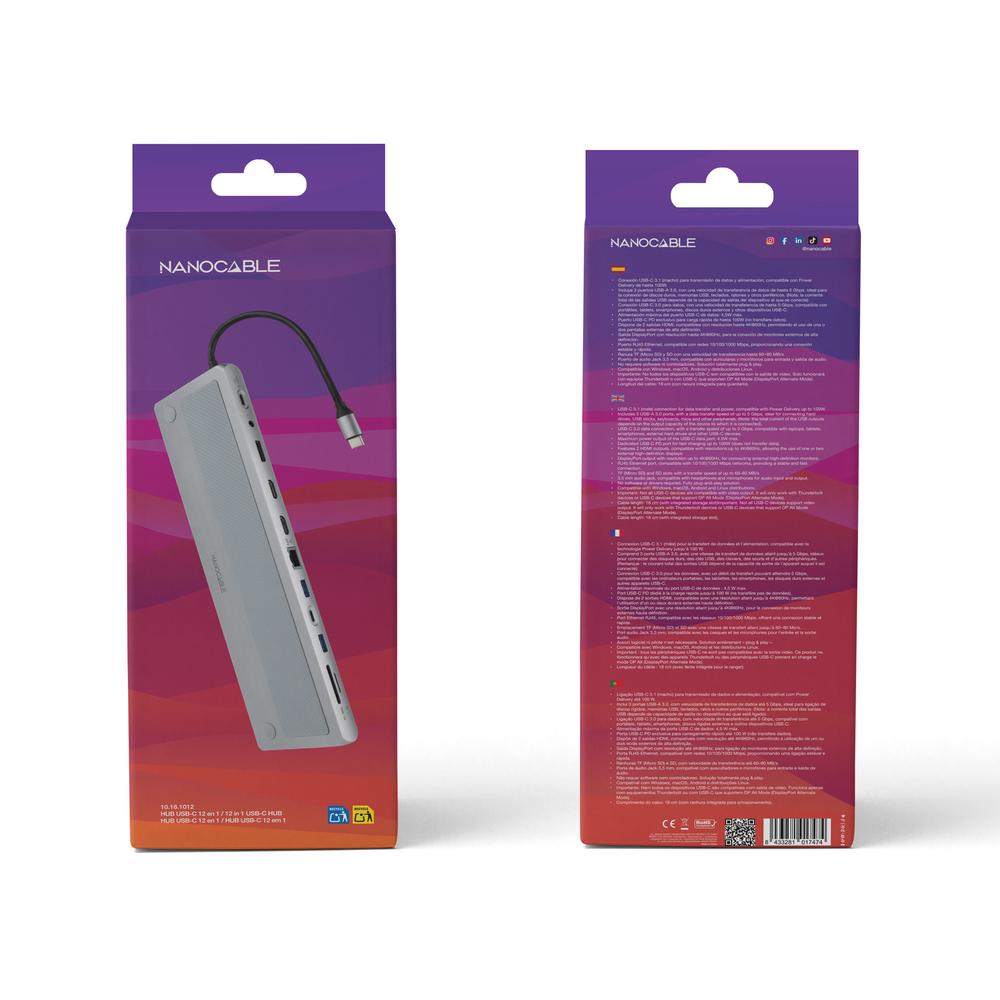 DOKING NANOCABLE 3xUSB-A+USB-C+PD+2xHDMI+DP+RJ45+SD