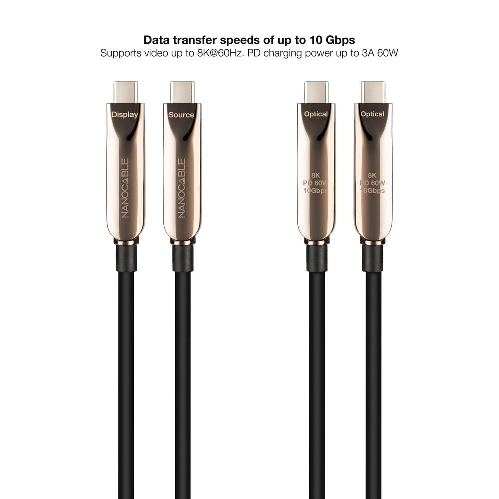 CABLE NANOCABLE USB3.2 GEN2x1 AOC 60W 8K 5M FIBRA OPTICA UNIDIRECCIONAL