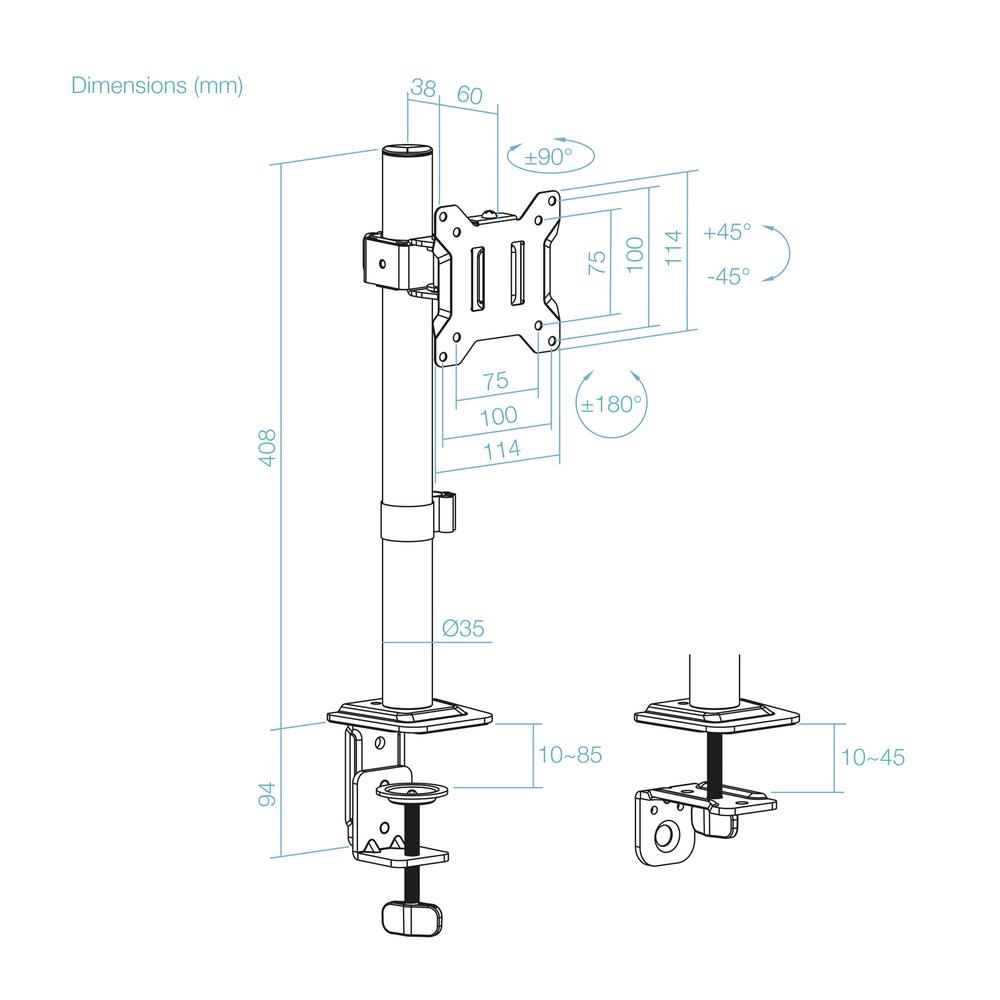SOPORTE MESA TOOQ VESA HASTA 32" 100X100MM MAX 10KG