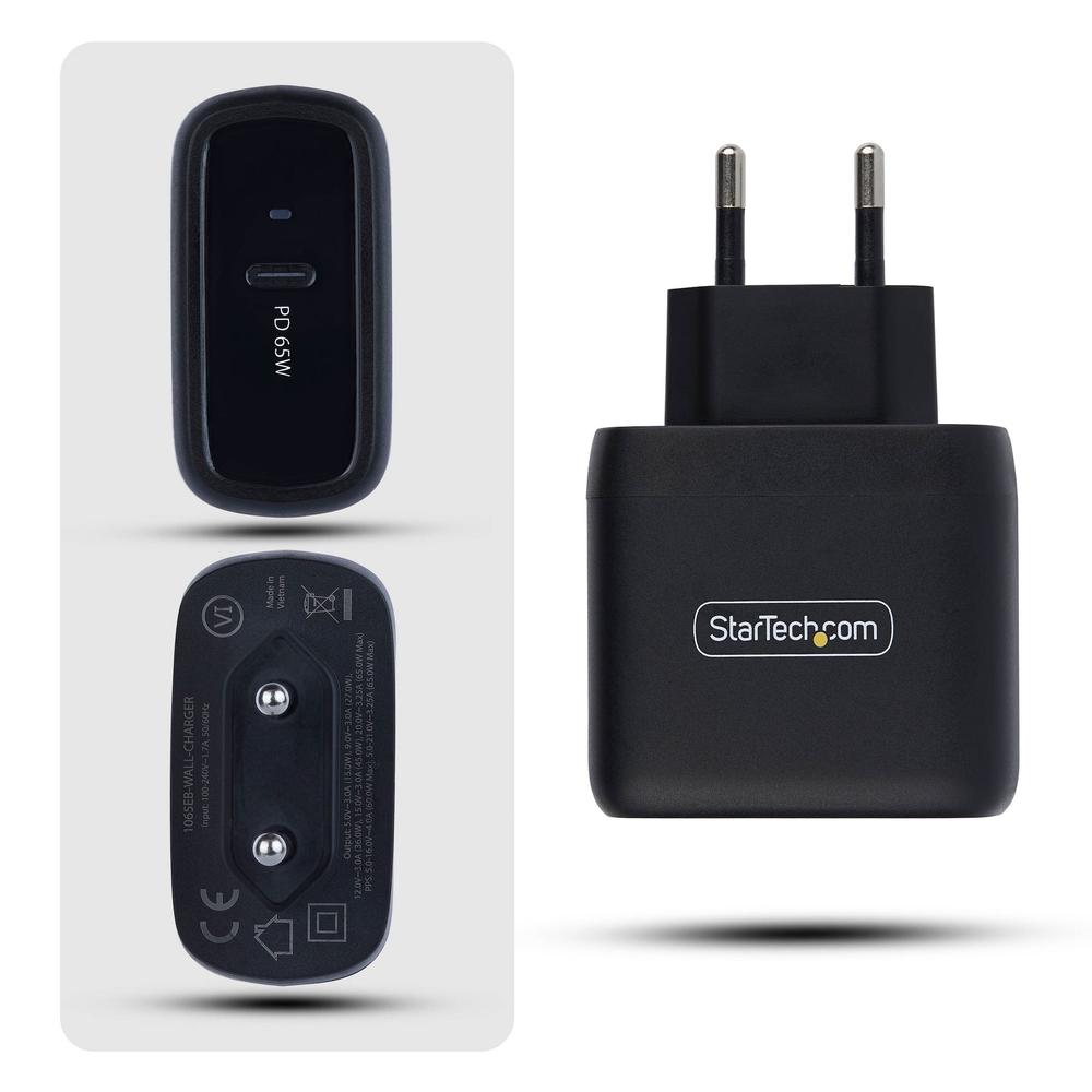 CARGADOR PARED STARTECH 65W 1X USB TIPO C NEGRO