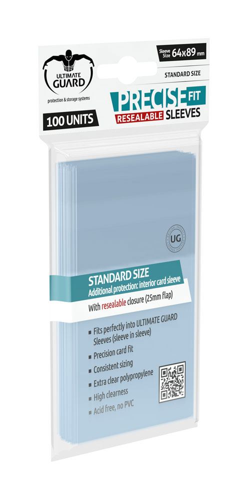 FUNDAS TRANSPARENTES DE CARTAS ULTIMATE GUARD PRECISE-FIT CIERRE REUTILIZABLE TAMAÑO ESTÁNDAR 100 UNIDADES