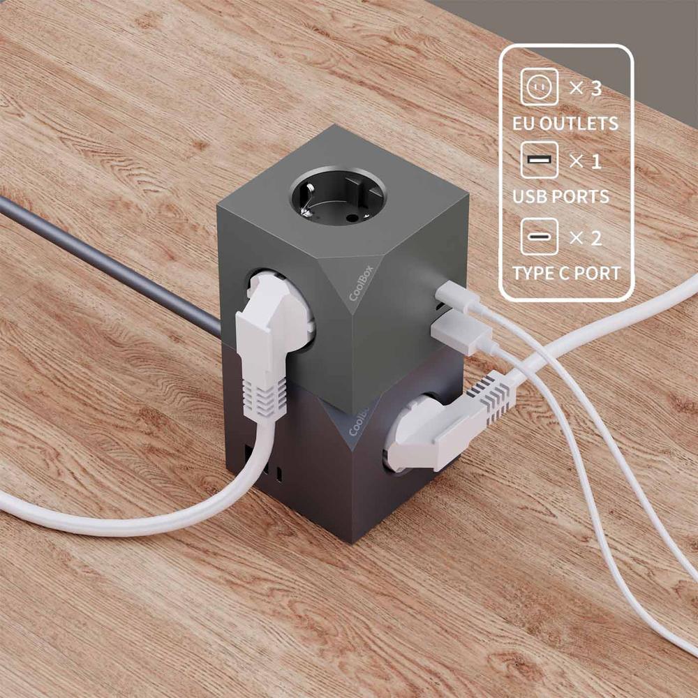 BASE DE ENCHUFES COOLBOX CUBIK ENCHUFES CON CARGA USB C+A