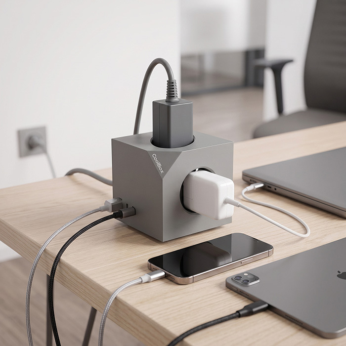BASE DE ENCHUFES COOLBOX CUBIK MAGNET 3 ENCHUFES CON CARGA USB C+A CABLE AC INTEGRADO