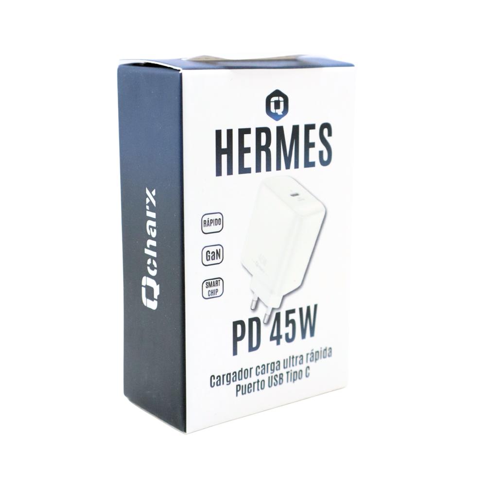 CARGADOR QCHARX HERMES 45W GAN 1 USB TIPO C BLANCO