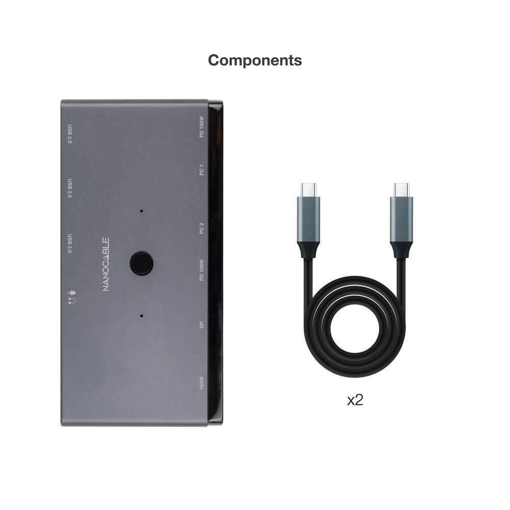 CONMUTADOR KVM SWITCH NANOCABLE 2xUSB-C A 3xUSB-A+2xUSB-C/PD+HDMI+DP+AU