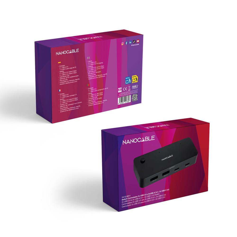 SWITCH NANOCABLE 2xUSB 3.0+USB-C 5V A 2xUSB-A3.0+2xUSB-C3.0