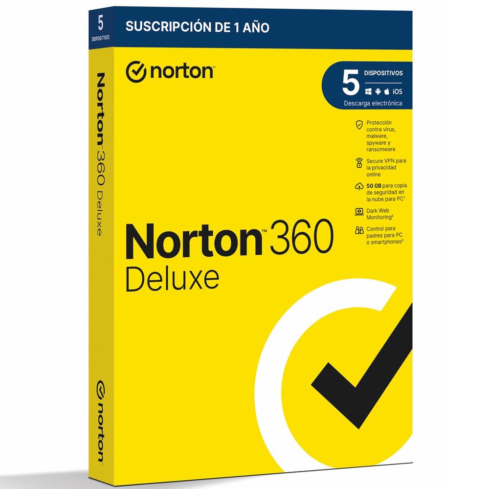 ANTIVIRUS NORTON 360 DELUXE 50GB ESPAÑOL 1 USUARIO 5 DISPOSITIVOS 1 AÑO CAJA GENERIC RSP MM GUM
