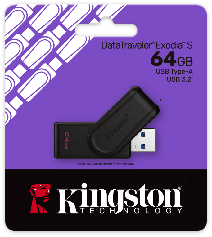 Kingston Technology DataTraveler 64GB Portable USB 3.2 Gen 1 Exodia S (Black/Black)
