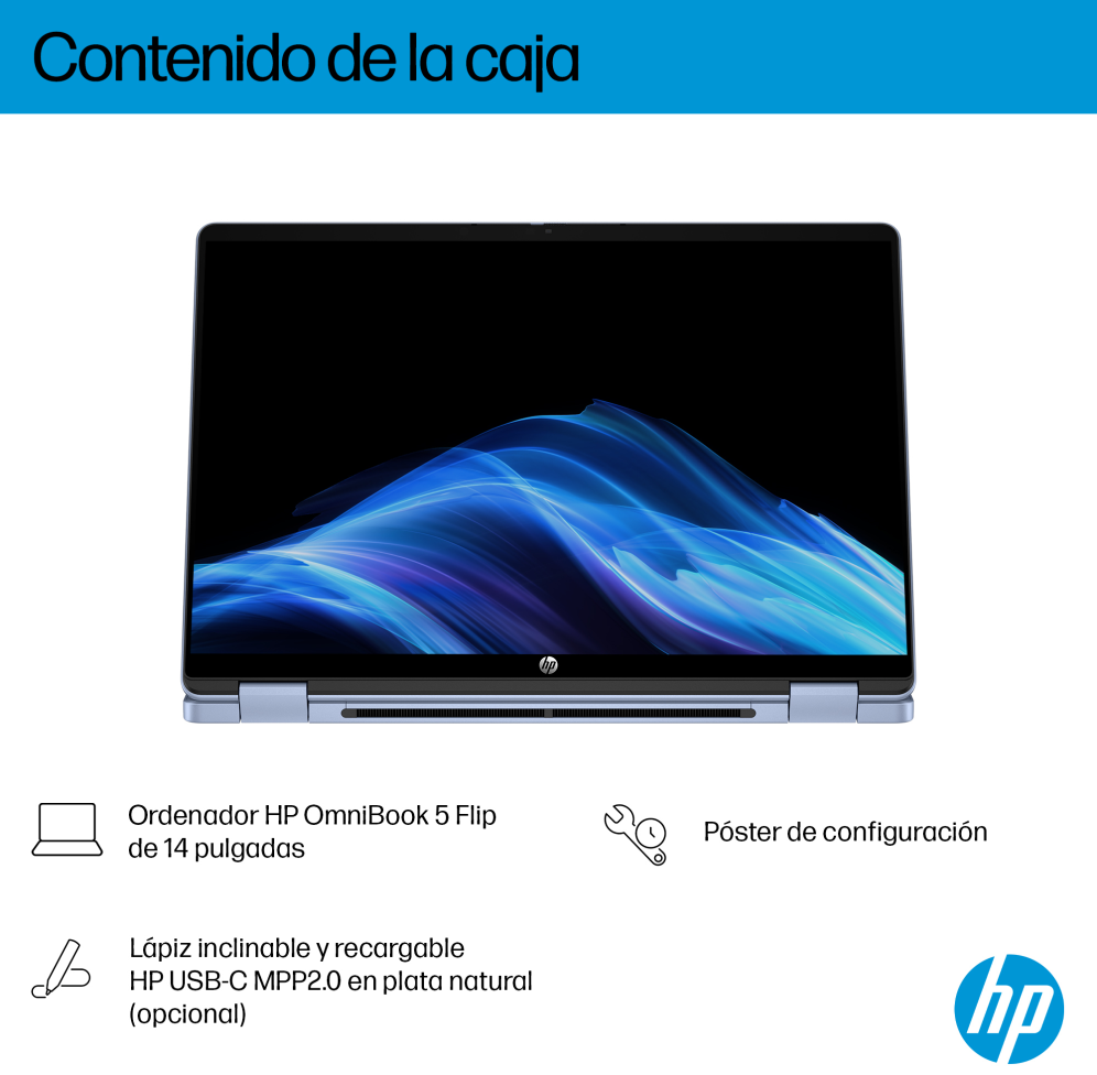 HP 14-FP0007NSX ULTRA 5 325 512GB 16GB 14.0IN WIN11 120U 35,6 cm (14") Pantalla táctil 2K LPDDR5-SDRAM SSD Wi-Fi 6 (802.11ax) Windows 11 Home Azul