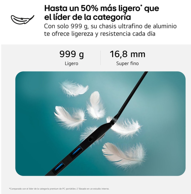 LG Gram Intel® Core™ i5 i5-1334U Portátil 35,6 cm (14") WUXGA 8 GB LPDDR4x-SDRAM 256 GB SSD Wi-Fi 6E (802.11ax) FreeDOS Negro QWERTY Español